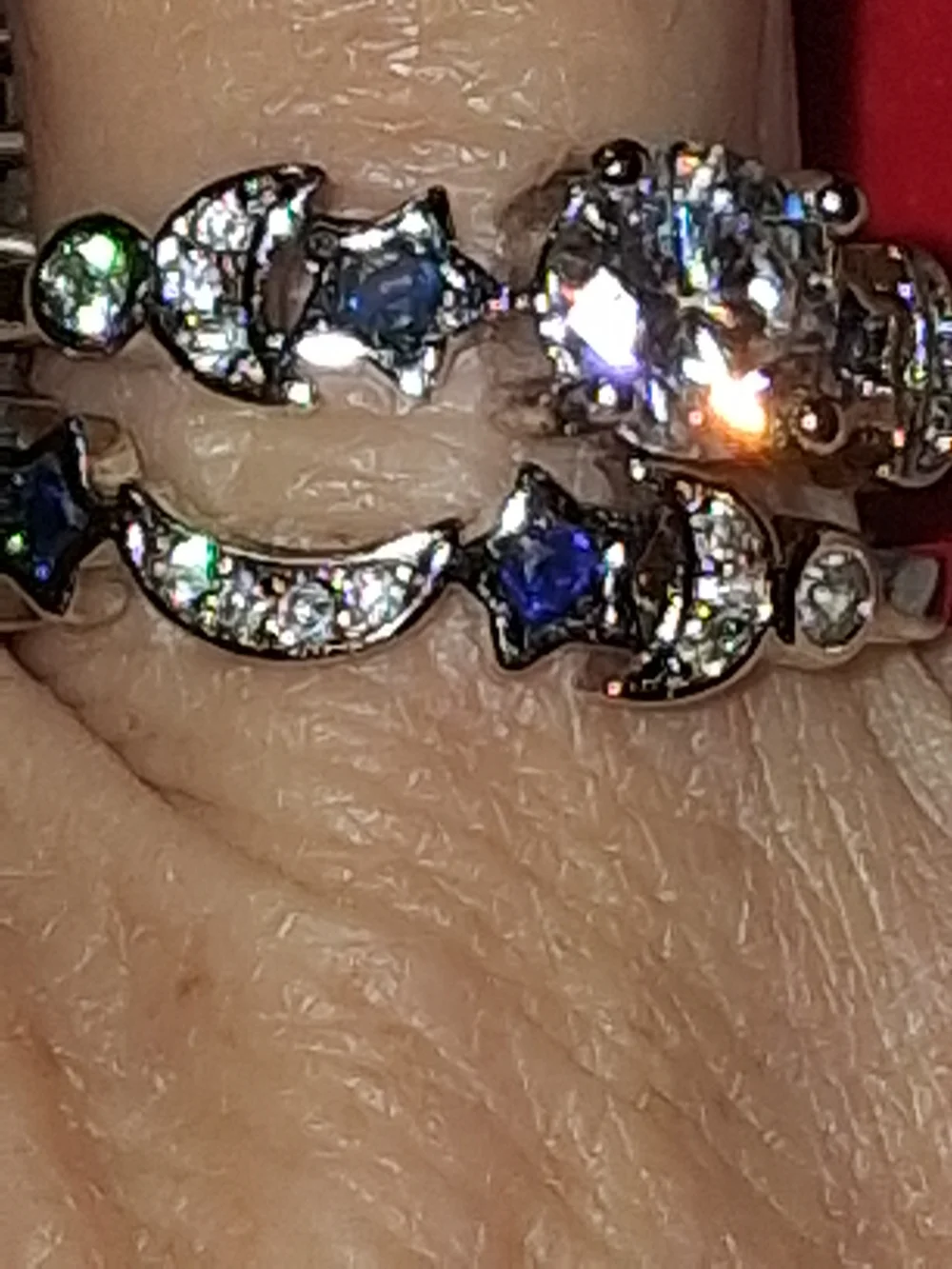 S925 Source Unknown Silver Ring with Deep Blue and White Stones